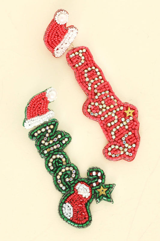 Christmas Theme Naughty Nice Long Drop Earrings