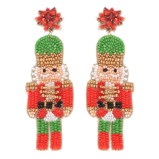 Nutcracker Christmas Beaded Drop Earrings: Red