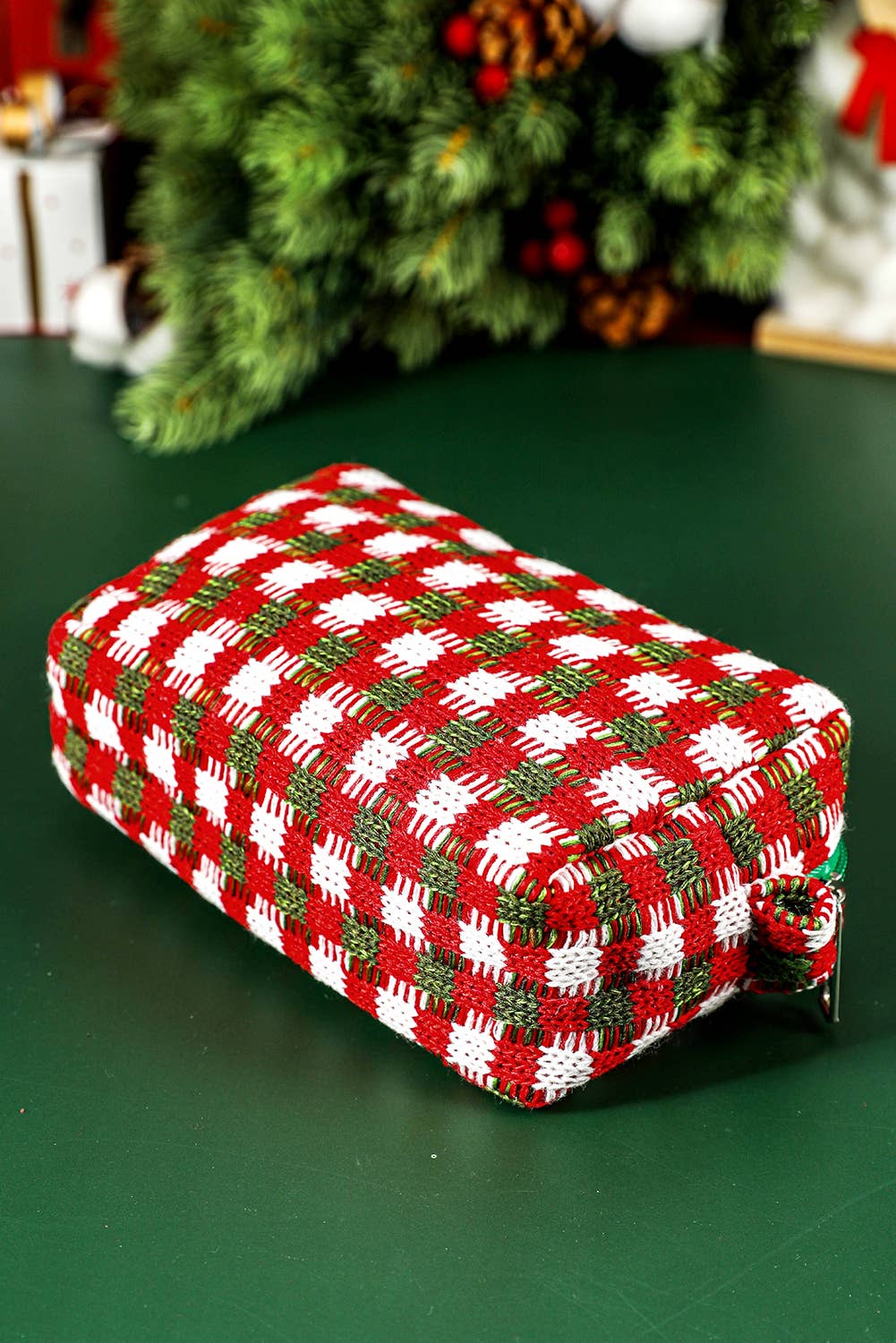 LDC Christmas Style Crochet Zipper Square Makeup Bag: Racing Red