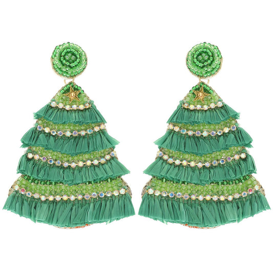 Christmas Tree Jeweled Post Earrings : Green