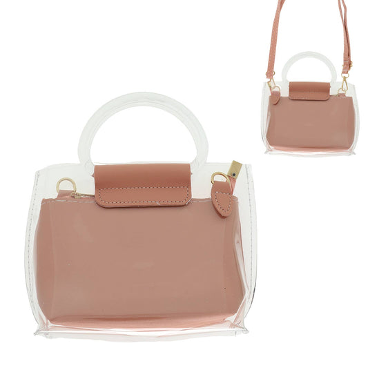 Clear Water-Resistant Crossbody Bag with Pouch : Coral