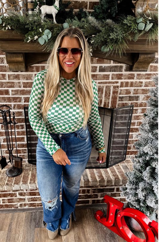 Green Checkered Mesh Top