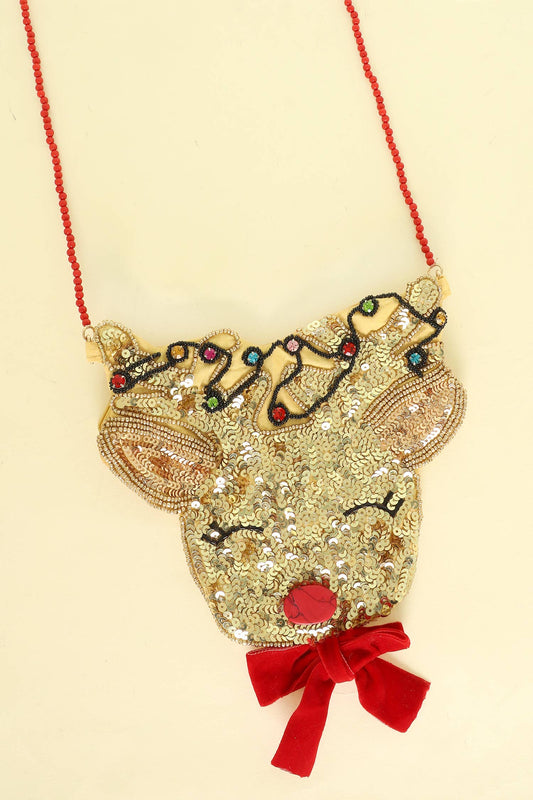 Christmas Reindeer Sequins Embellished Bag