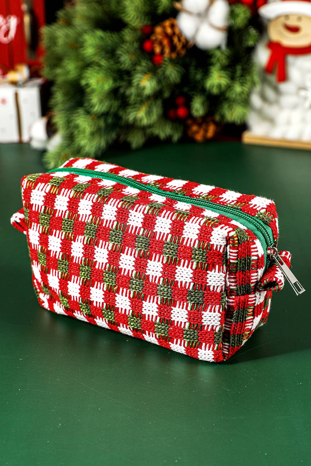 LDC Christmas Style Crochet Zipper Square Makeup Bag: Racing Red