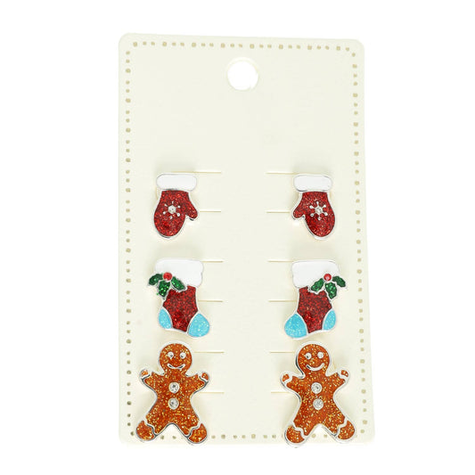 3-Pack Christmas Themed Post Earrings