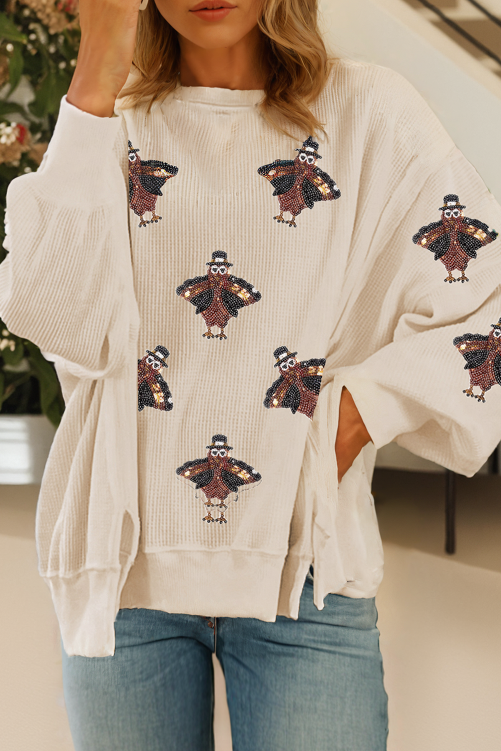 Thanksgiving Turkey Waffle Oversized Knit Top