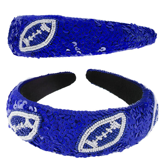 Two-Tone Football Sequins Beaded Headband : Royal Blue