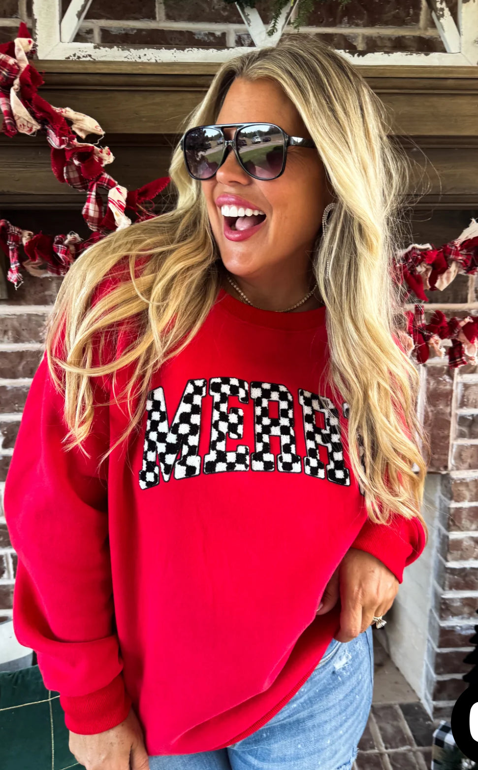 Checkered Merry Crewneck