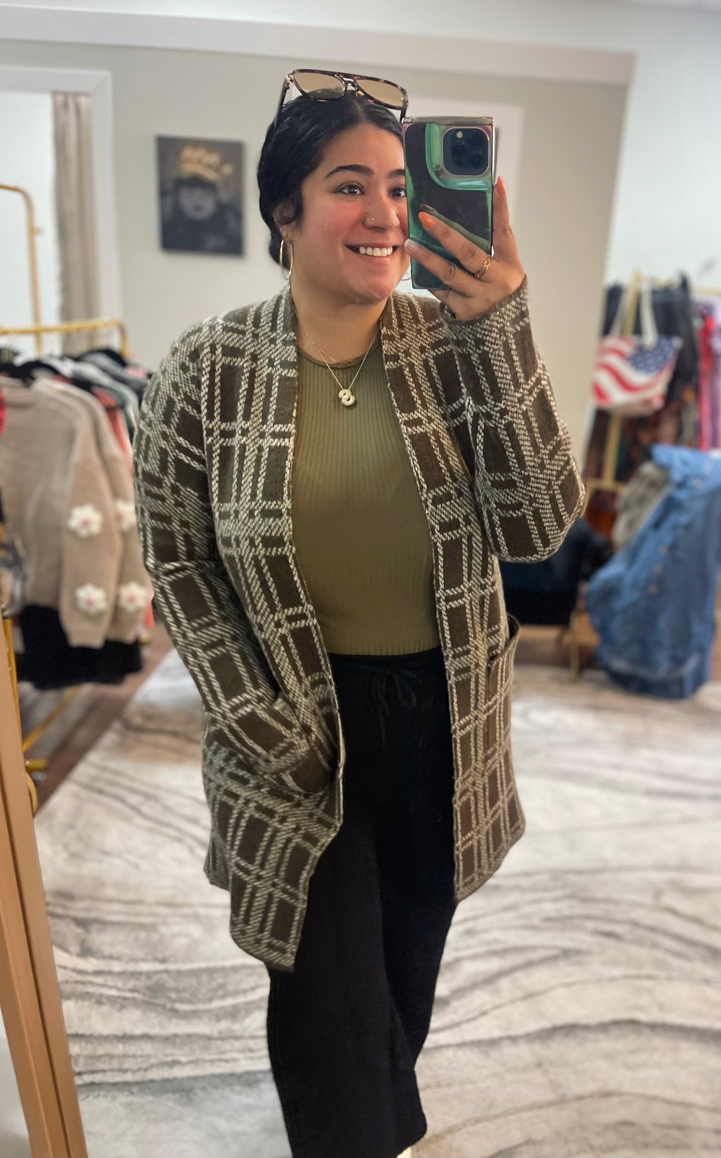 Moss Checkered Cardigan