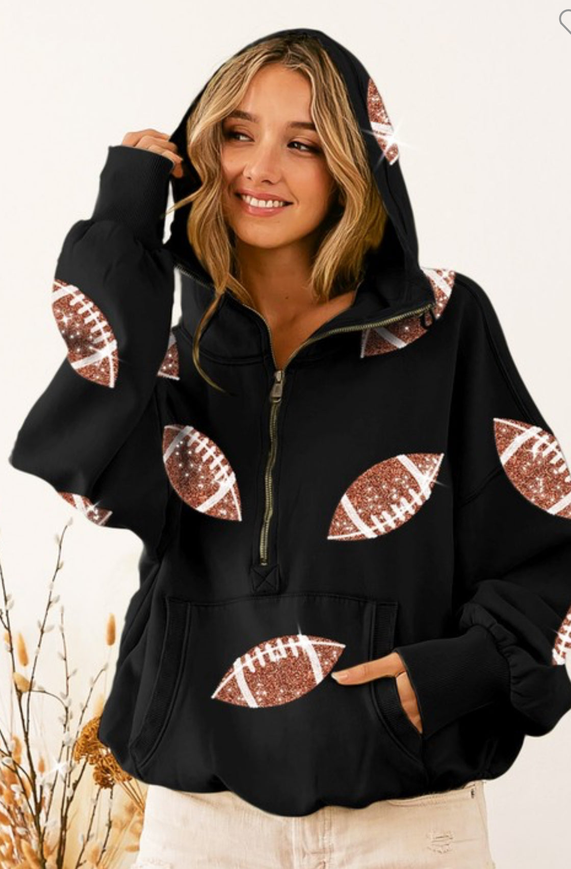 Trendy Football half zip hoodie