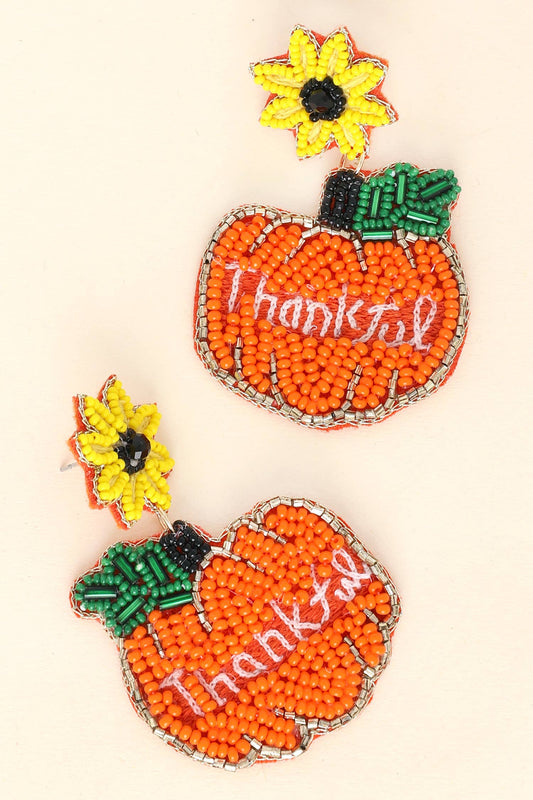 Jeweled Thanksgiving Sunflower Pumpkin Earrings