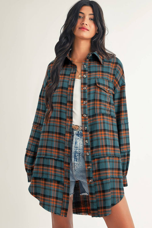 Long Sleeeve Side Split Distressed Shirt/Shacket