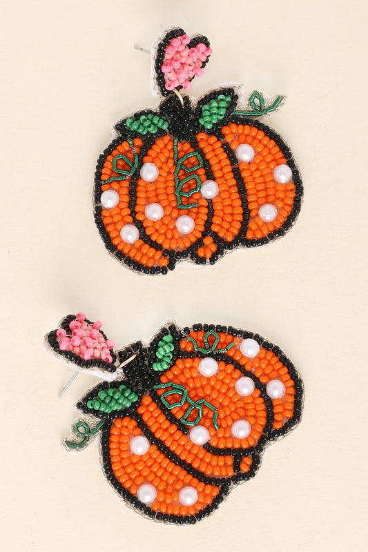 Polka Dot Pearl Thanksgiving Pumpkin Earrings