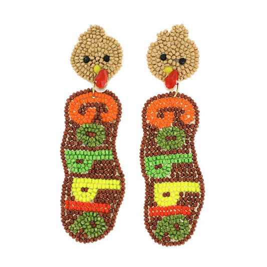 Gobble Turkey beaded Dangle Earrings