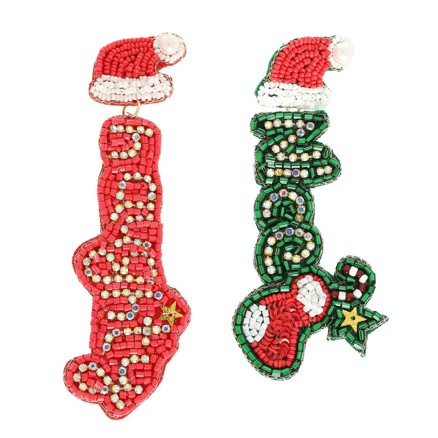 Christmas Theme Naughty Nice Long Drop Earrings