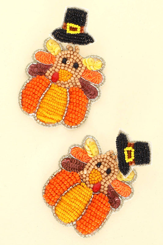 Thanksgiving Pilgrim Hat Turkey Beaded Earrings